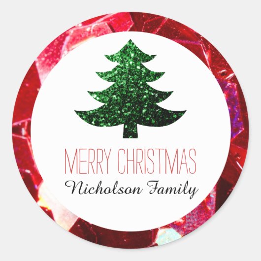 Roodmozaïekgroene kerstboomgaarden Gift Label (Voorkant)