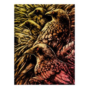 Roodogige Raven – Mysterieke Gotische Wilde Dieren Perfect Poster