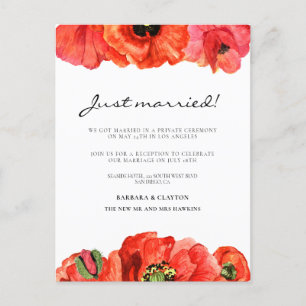 Roodpapaver waterverf huwelijksaankondiging briefkaart