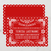 Roodpapel picado Quinceañera Kaart (Voorkant / Achterkant)