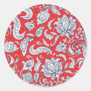 Roodrode bloementspatronen ronde sticker