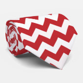 Roodrode en witte Chevron strepen Stropdas (Opgerold)