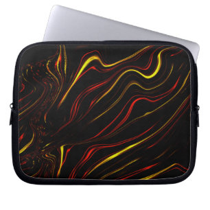Roodrode gouden lange streken op een donkere achte laptop sleeve