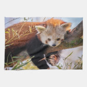 Roodrode panda theedoek (Horizontaal)