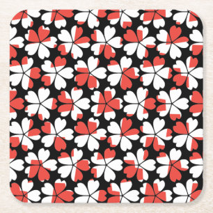 Roodrode witte bloemen patronen vierkante kartonnen onderzetter