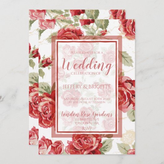 Roodroos, grillen, klassieke uitnodiging voor brui (Voorkant / Achterkant)