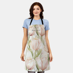 Roodroze Crème Tulpen Bloemrijke Bruiloftsdouche Schort