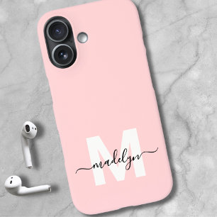 Roodroze Elegante Minimaal Naam Initiaalmonogram iPhone 16 Hoesje