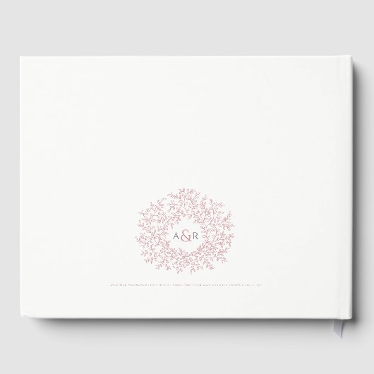 Roodroze en witte bladmonogram kunst bruiloft gastenboek (Achterkant)
