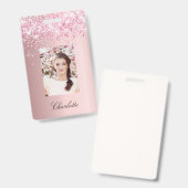 Roodroze fotonaam badge (Voor- en achterkant)