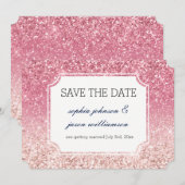 Roodroze glitters 'save the date' save the date (Voorkant / Achterkant)