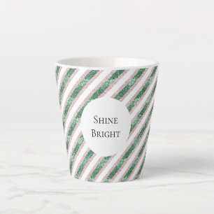 Roodroze Groen Glitterige Strepen Kerst Latte Mok