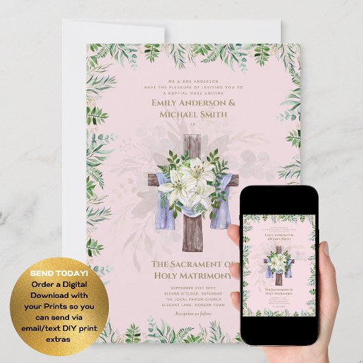 Roodroze Kruis Katholieke Huwelijksmis Trouwplecht Kaart