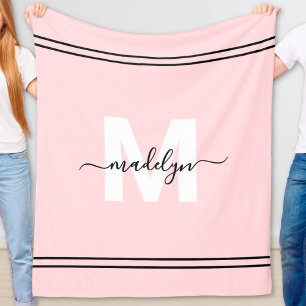 Roodroze Meisjesnaam Monogram Fleece Deken