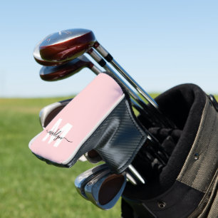 Roodroze Moderne Meisjesachtige Initiaal Golfheadcover