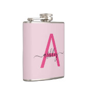 Roodroze Monogram Meisjes Afscheidsceremonie voor  Heupfles (Rechts)