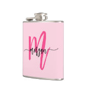 Roodroze Monogram Meisjes Bachelorette-feestje Heupfles (Links)