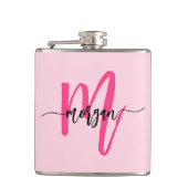 Roodroze Monogram Meisjes Bachelorette-feestje Heupfles (Voorkant)