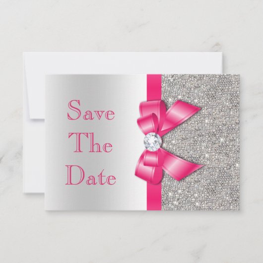 Roodroze namaak hoedenspeld & diamanten Save The D Save The Date (Voorkant)