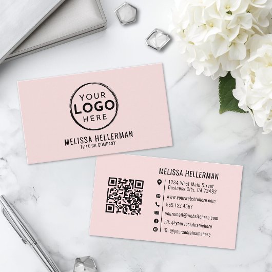 Roodroze Professionele Logo QR Code Visitekaartje