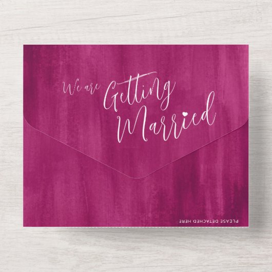 Roodroze rsvp tekst voor trouwbruiloft all in one uitnodiging (Achterkant)