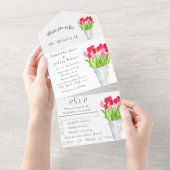 Roodroze Tulps Waterverf Spring Weddenschap All In One Uitnodiging (Afscheurbaar)