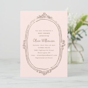 Roodroze Vintage Lijst Elegante Baby Shower Kaart