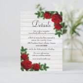 Roodrozen en pijnboomtanden met kerstbruiloft aankondiging (Staand voorkant)