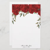 Roodrozen greenery bruiloft briefpapier (Voorkant / Achterkant)