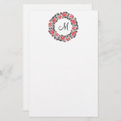 Roodrozen Roodspieren Initiaal Monogram Briefpapier (Voorkant / Achterkant)