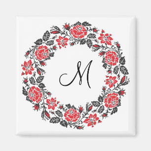 Roodrozen Roodspieren Initiaal Monogram Magneet