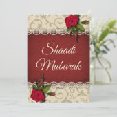 roodrozen Shaadi Mubarak Kaart (Staand voorkant)