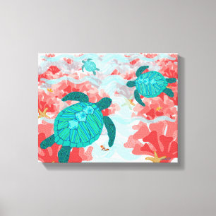 Roodschilfers — Koraal, Starfish, kauwvis Canvas Afdruk