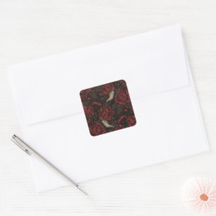 Roodstart in de chrysanten in bruin en rood vierkante sticker