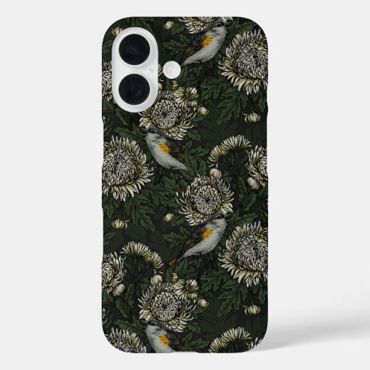 Roodstart in de chrysanten in groen en wit Case-Mate iPhone case (Achterkant)
