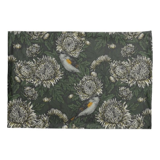 Roodstart in de chrysanten in groen en wit kussensloop (Achterkant-Links)