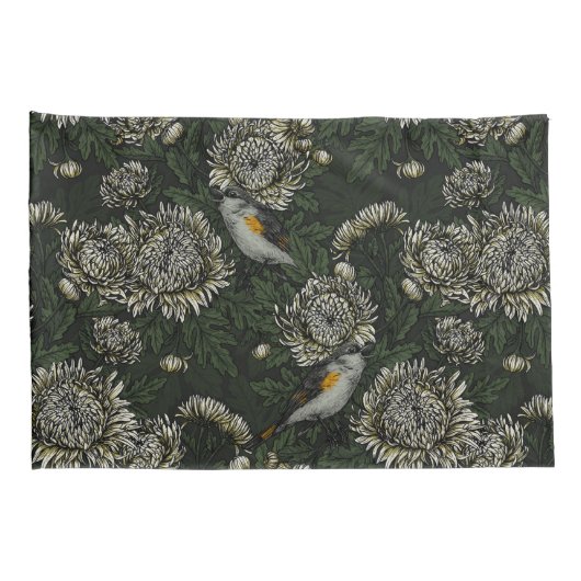 Roodstart in de chrysanten in groen en wit kussensloop (Achterkant-Rechts)