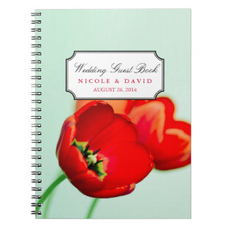 Roodtulp florale mint bokeh bruiloft notitieboek
