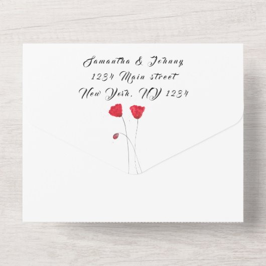 Roodtulp Waterverf Spring Wedding All In One Uitnodiging (Achterkant)