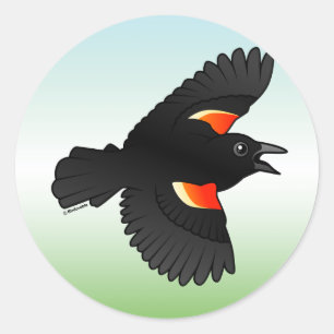 Roodvleugelige zwarte vogel ronde sticker