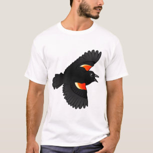 Roodvleugelige zwarte vogel t-shirt
