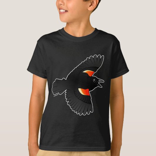 Roodvleugelige zwarte vogel t-shirt (Voorkant)