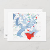 Roodvogel en briefkaart met rode bessen (Voorkant / Achterkant)