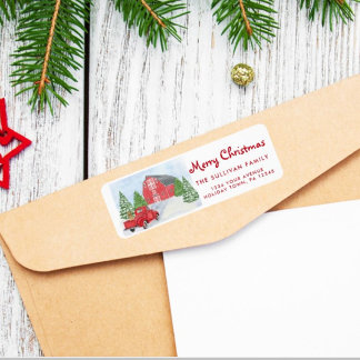Roodwagen en kerstcadeaulabel met barn etiket