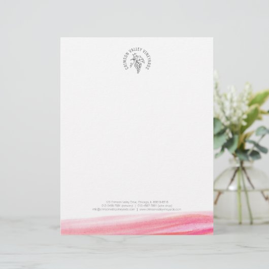 Roodwijngaarden moderne waterverf letterkop custom briefhoofd (Staand voorkant)