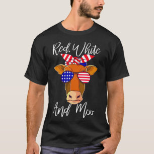 Roodwitte en Moo Patriottische Koe Vlag op de vier T-shirt