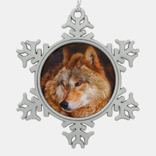 Roodwolvenfractal Tin Sneeuwvlok Ornament