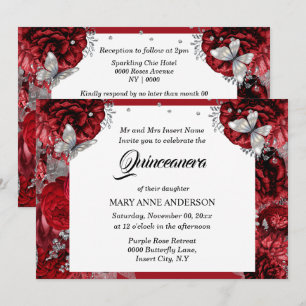Roodzilvervlinder roos quinceanera kaart