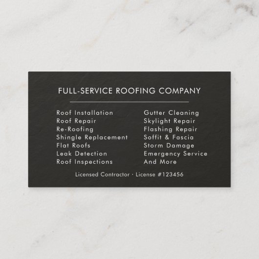 Roofer Black Silver Stone Slate Roofing Company Visitekaartje (Achterkant)