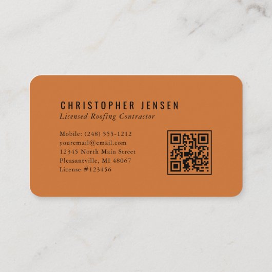 Roofer QR Code Burnt Orange Rounded Visitekaartje (Achterkant)